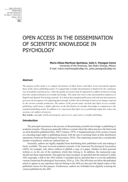 Open Access in the Dissemination of Scientific Knowledge in Psychology