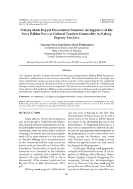 Malang Mask Puppet Presentation Structure Arrangement of the Story Rabine Panji As Cultural Tourism Commodity in Malang Regency East Java