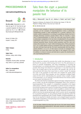 Tales from the Crypt: a Parasitoid Manipulates the Behaviour of Its