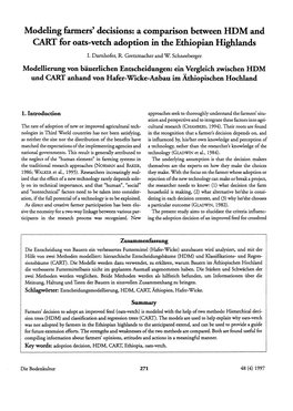 Modeling Farmers' Decisions: a Comparison Between HDM and CART for Oats-Vetch Adoption in the Ethiopian Highlands