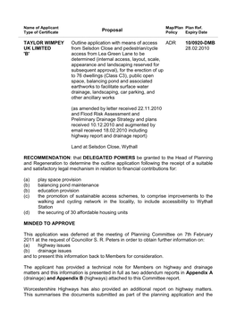 Outline Application with Means of Access from Selsdon Close and Pedestrian/Cycle Access Fr