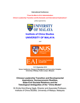 Institute of China Studies UNIVERSITY of MALAYA