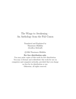 The Wings to Awakening – an Anthology from the Pali Canon