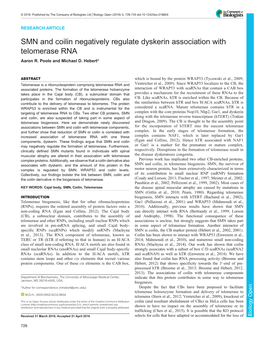 SMN and Coilin Negatively Regulate Dyskerin Association with Telomerase RNA Aaron R