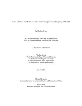 The Middle East in the American Popular Music Imaginary, 1955-2014 by Meghan Drury BA in Anthropology, May 2