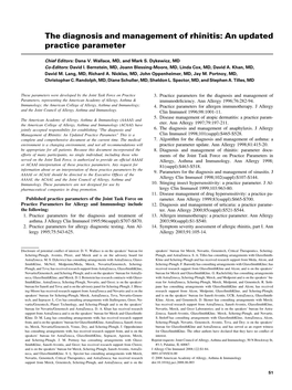 The Diagnosis and Management of Rhinitis: an Updated Practice Parameter