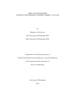 “Pray, Pay and Disobey”: Conflict and Schism in Catholic America, 1870-1939