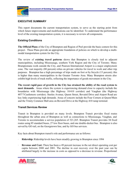 Assessment of Existing Transportation System Page ES-1