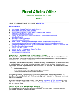 Rural Affairs Office Your Resource for Everything Rural in Ottawa