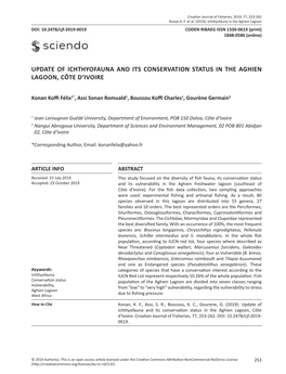 Update of Ichthyofauna and Its Conservation Status in the Aghien Lagoon, Côte D’Ivoire