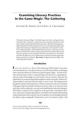 Examining Literacy Practices in the Game Magic: the Gathering • Autumn M