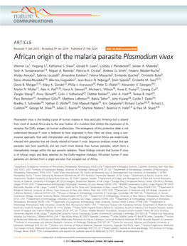 African Origin of the Malaria Parasite Plasmodium Vivax