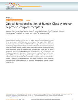Optical Functionalization of Human Class a Orphan G-Protein-Coupled Receptors