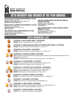 2019 Brewery and Brewer of the Year Awards