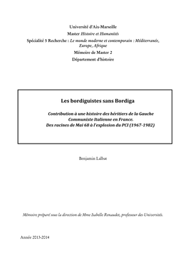 Benjamin Lalbat, Les Bordiguistes Sans Bordiga : Contribution À Une Histoire Des Héritiers De La Gauche Communiste