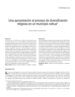Una Aproximación Al Proceso De Diversificación Religiosa En Un Municipio Nahua*