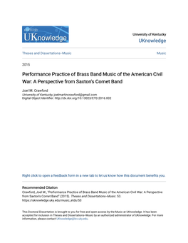 Performance Practice of Brass Band Music of the American Civil War: a Perspective from Saxton's Cornet Band