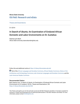 In Search of Ubuntu: an Examination of Enslaved African Domestic and Labor Environments on St