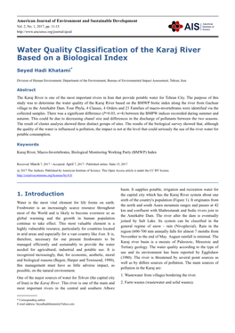 Water Quality Classification of the Karaj River Based on a Biological Index