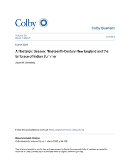 Nineteenth-Century New England and the Embrace of Indian Summer