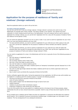 Application for the Purpose of Residence of 'Family and Relatives'