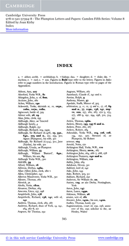 The Plumpton Letters and Papers: Camden Fifth Series: Volume 8 Edited by Joan Kirby Index More Information