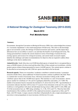 A National Strategy for Zoological Taxonomy 2013