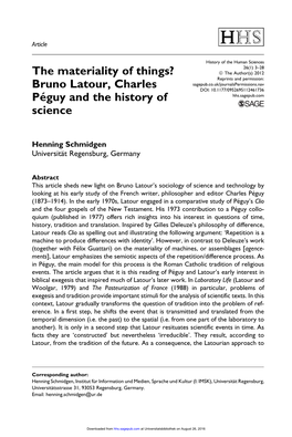 The Materiality of Things? Bruno Latour, Charles Pe´Guy and The