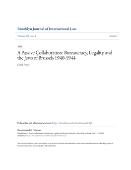 Bureaucracy, Legality, and the Jews of Brussels 1940-1944 David Fraser