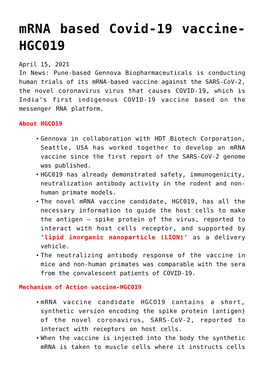 Mrna Based Covid-19 Vaccine-HGC019