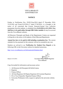 Visva-Bharati Santiniketan Notice
