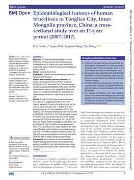 Epidemiological Features of Human Brucellosis in Tongliao City, Inner Mongolia Province, China: a Cross-­ Sectional Study Over an 11-­Year Period (2007–2017)