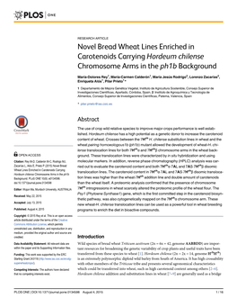 Novel Bread Wheat Lines Enriched in Carotenoids Carrying Hordeum Chilense Chromosome Arms in the Ph1b Background