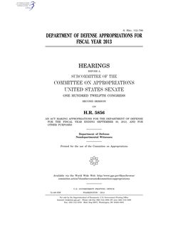Department of Defense Appropriations for Fiscal Year 2013 Hearings
