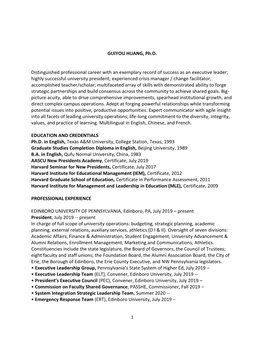 GUIYOU HUANG, Ph.D. Distinguished Professional Career with an Exemplary Record of Success As an Executive Leader