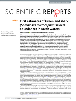 Somniosus Microcephalus) Local Abundances in Arctic Waters Received: 15 August 2017 Brynn M