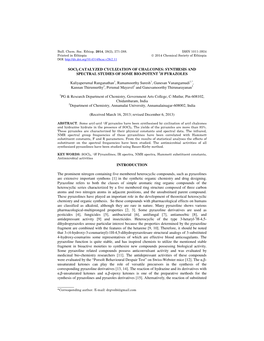Socl2 CATALYZED CYCLIZATION of CHALCONES: SYNTHESIS and SPECTRAL STUDIES of SOME BIO-POTENT 1H PYRAZOLES Kaliyaperumal Ranganath