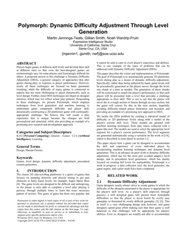 Polymorph: Dynamic Difficulty Adjustment Through Level Generation