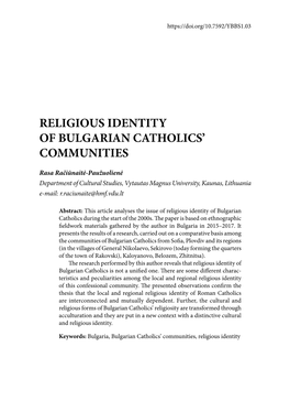 Religious Identity of Bulgarian Catholics’ Communities
