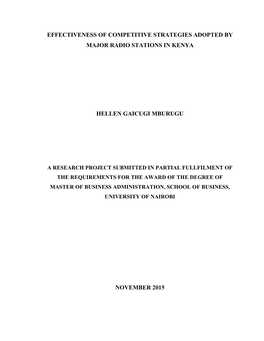 Effectiveness of Competitive Strategies Adopted by Major Radio Stations in Kenya