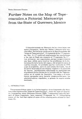 Further Notes on the Map of Tepe Coacuilco, a Pictorial Manuscript from the State of Guerrero, Mexico