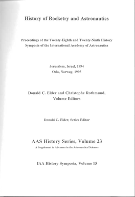 History of Rocketry and Astronautics AAS History Series, Volume 23