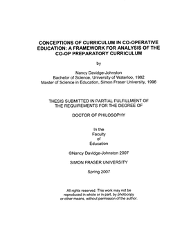 Conceptions of Curriculum in Co-Operative Education: a Framework for Analysis of the Co-Op Preparatory Curriculum