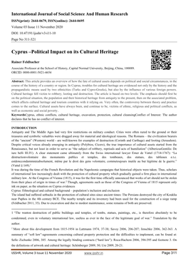 Cyprus –Political Impact on Its Cultural Heritage