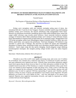 Diversity of Microchiropteran Bats in Forest Fragments and Riparian Zones in an Oil Palm Plantation Estate