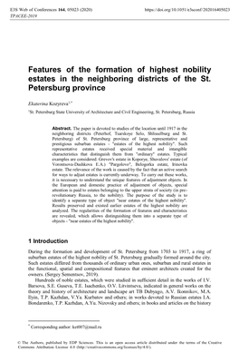 Features of the Formation of Highest Nobility Estates in the Neighboring Districts of the St. Petersburg Province