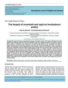 The Imapct of Muwshah and Zajal on Troubadours Poetry