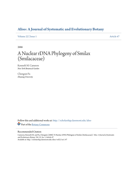 A Nuclear Rdna Phylogeny of Smilax (Smilacaceae) Kenneth M