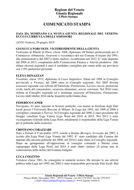 828-2015 Zaia Ha Nominato La Nuova Giunta Regionale Del