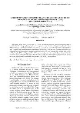 EFFECT of VARIOUS DIETARY SEAWEEDS on the GROWTH of GOLD-MOUTH TURBAN (Turbo Chrysostomus L., 1758) at LOMBOK, INDONESIA